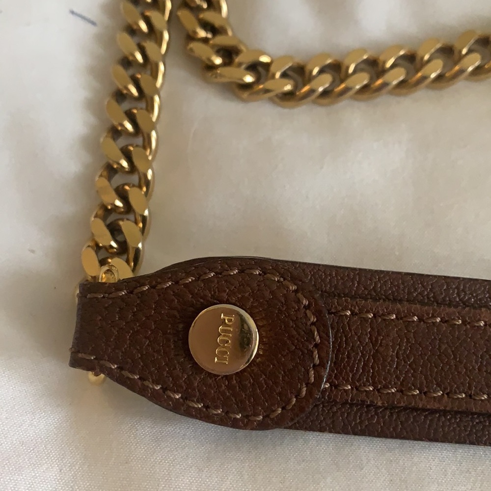 Emilio Pucci Brown Leather Shoulder Bag with Gold Chain. Vintage - Picture 15 of 16